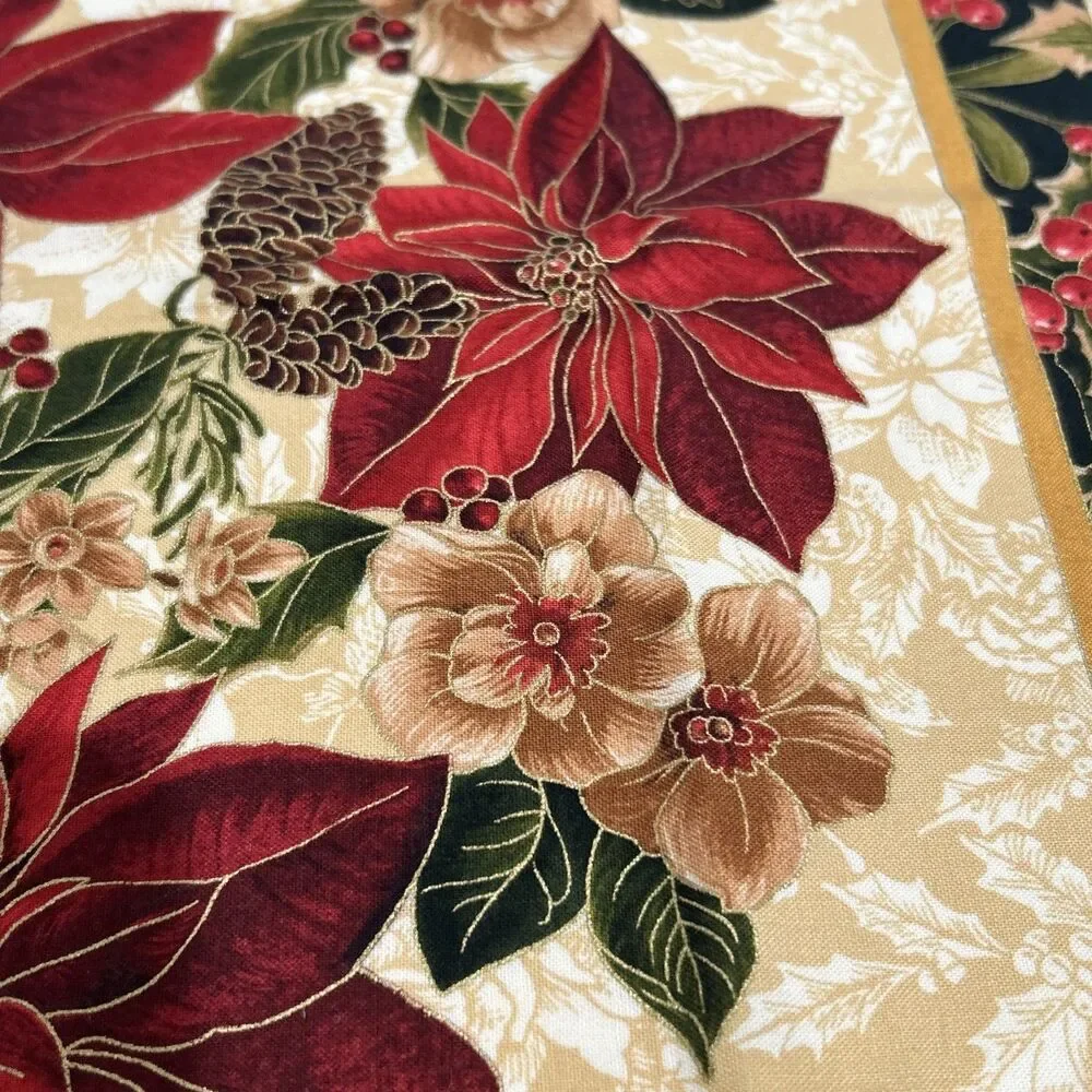4 Christmas Poinsettia Pillow Cotton Quilting Fabric Panels Cut Out 20